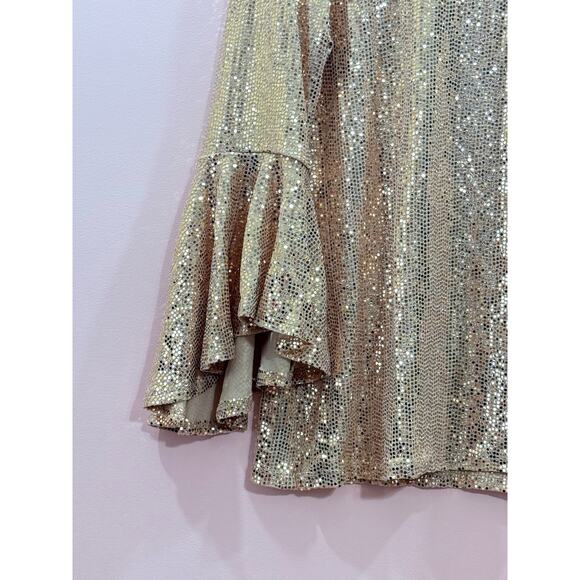 MSK Women's Gold Sequin Boat-Neck Bell-Sleeve Blouse Top Size Medium - Picture 2 of 5